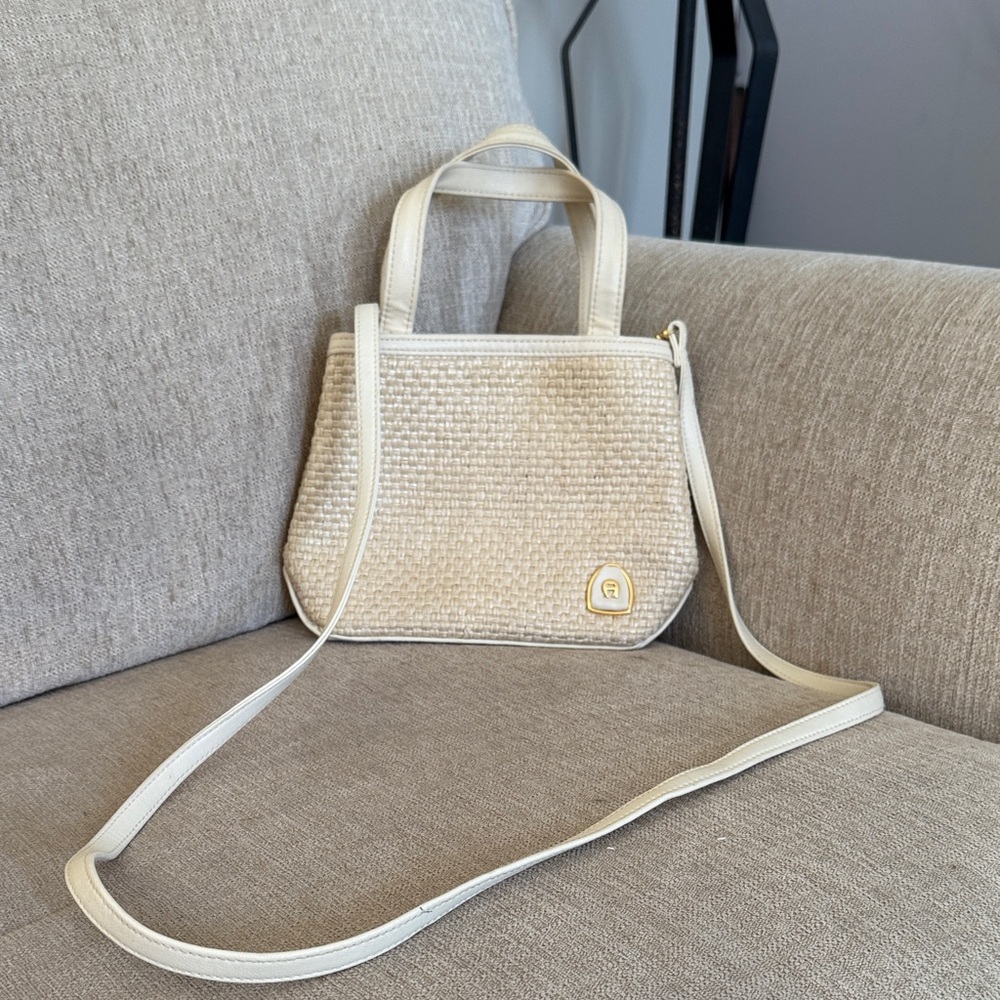 Etienne Aigner Woven Handbag with detachable long strap.
